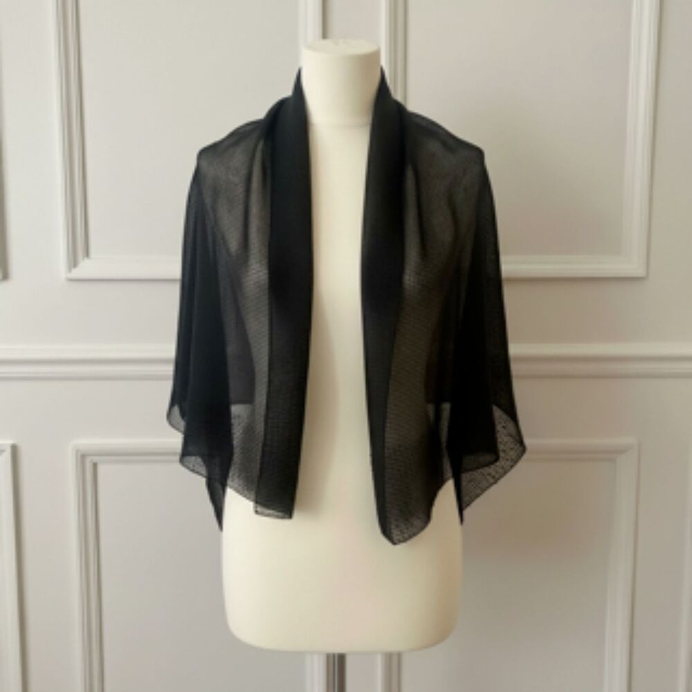 Vintage ESCADA Margaretha Ley 100% Silk Sheer Plisse Scarf Beaded Accent Black